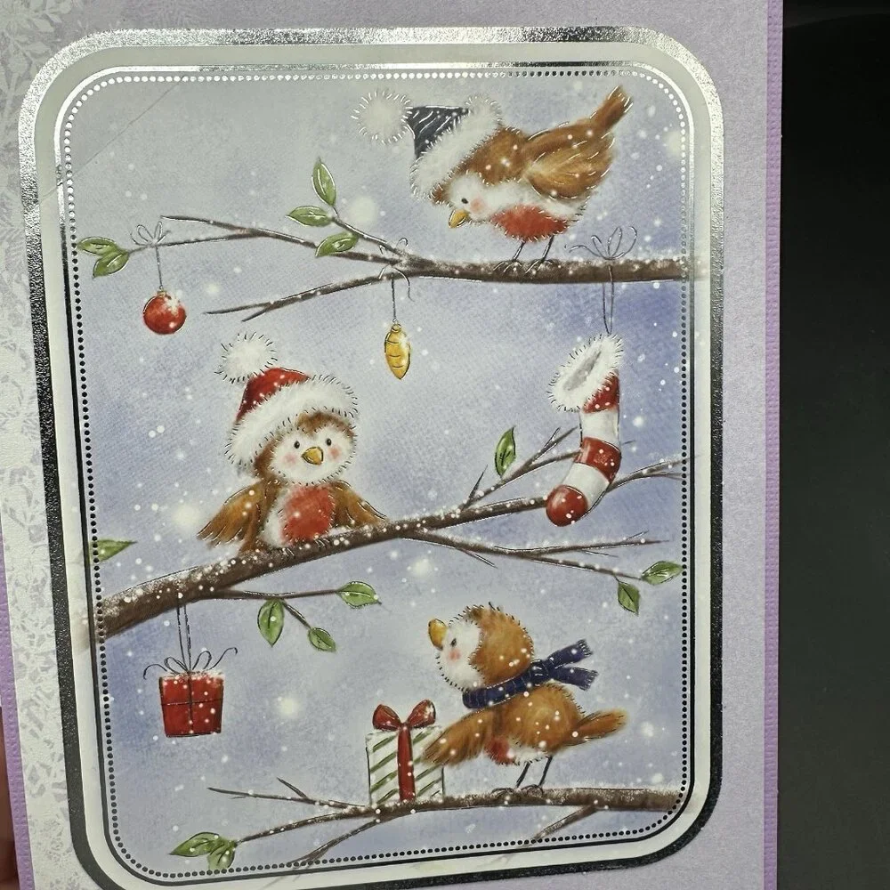 Handmade Christmas Cards with Envelopes Colorful Set of 6 Santa Birds Dog Purple